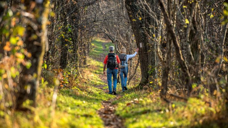 Two people walking along the trail.