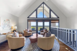 Elegant attic with large arched window