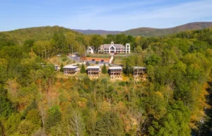 outdoor view with green hills and a clear sky.