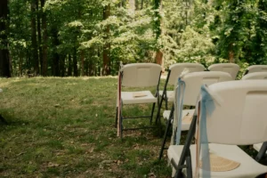 Folding chairs arranged.